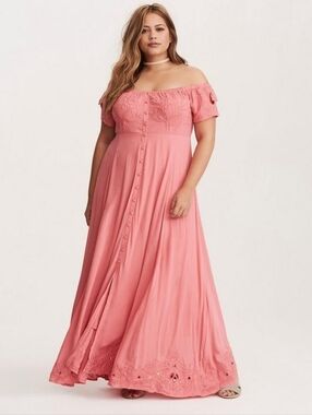 open lace back dress Torrid Pink White Womens Floral Strapless Maxi Dress Size 2x